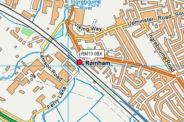 RM13 0BX map - OS VectorMap District (Ordnance Survey)