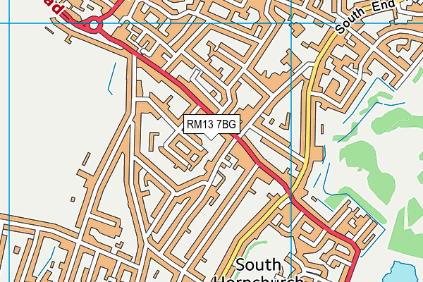 RM13 7BG map - OS VectorMap District (Ordnance Survey)