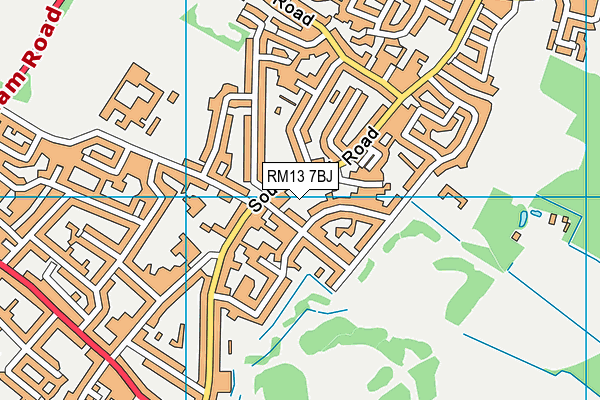 RM13 7BJ map - OS VectorMap District (Ordnance Survey)