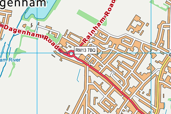 RM13 7BQ map - OS VectorMap District (Ordnance Survey)