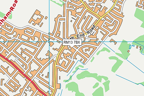 RM13 7BX map - OS VectorMap District (Ordnance Survey)