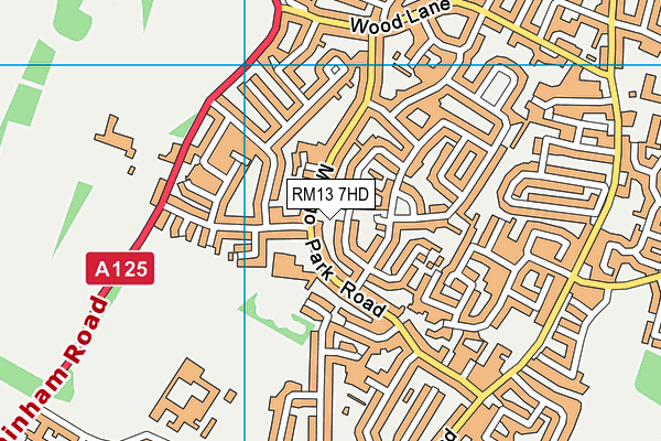 RM13 7HD map - OS VectorMap District (Ordnance Survey)