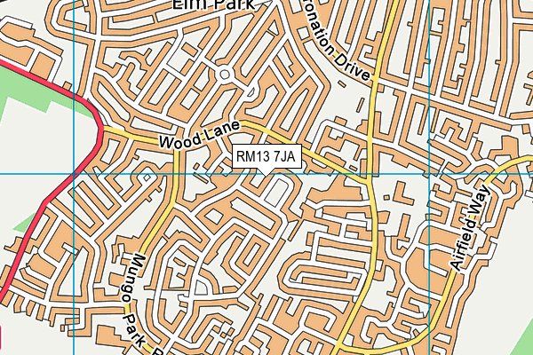 RM13 7JA map - OS VectorMap District (Ordnance Survey)