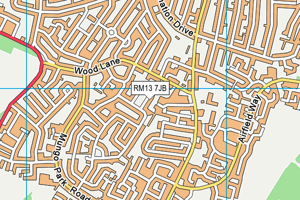 RM13 7JB map - OS VectorMap District (Ordnance Survey)