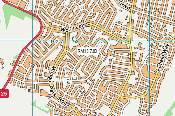 RM13 7JD map - OS VectorMap District (Ordnance Survey)
