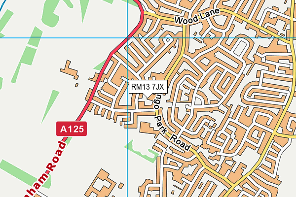 RM13 7JX map - OS VectorMap District (Ordnance Survey)