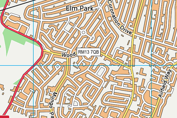 RM13 7QB map - OS VectorMap District (Ordnance Survey)