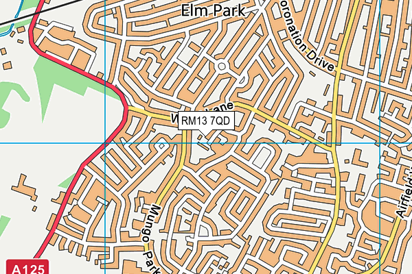 RM13 7QD map - OS VectorMap District (Ordnance Survey)