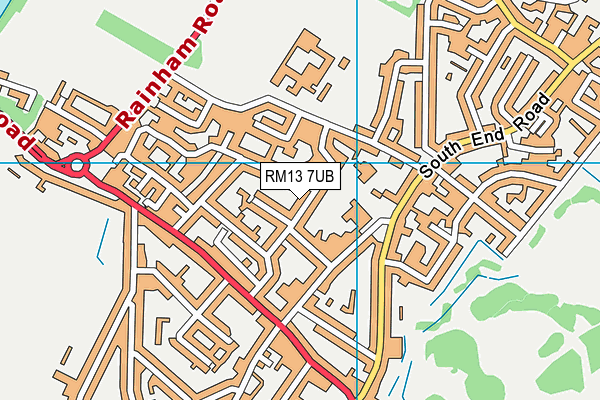 RM13 7UB map - OS VectorMap District (Ordnance Survey)