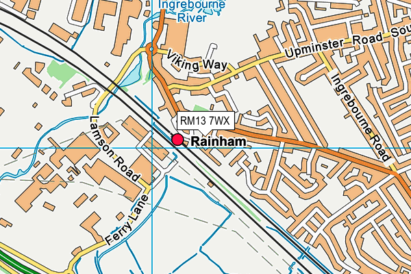 RM13 7WX map - OS VectorMap District (Ordnance Survey)