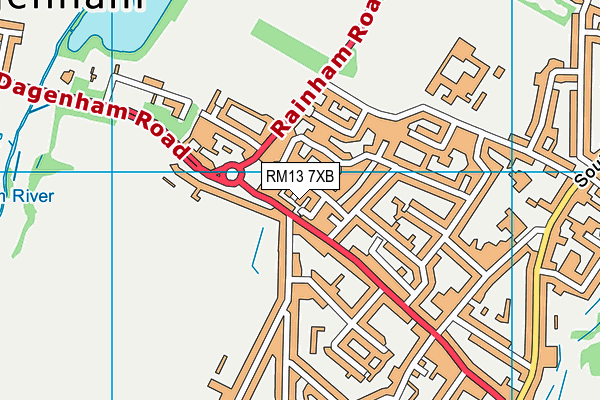 RM13 7XB map - OS VectorMap District (Ordnance Survey)