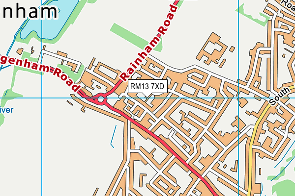 RM13 7XD map - OS VectorMap District (Ordnance Survey)