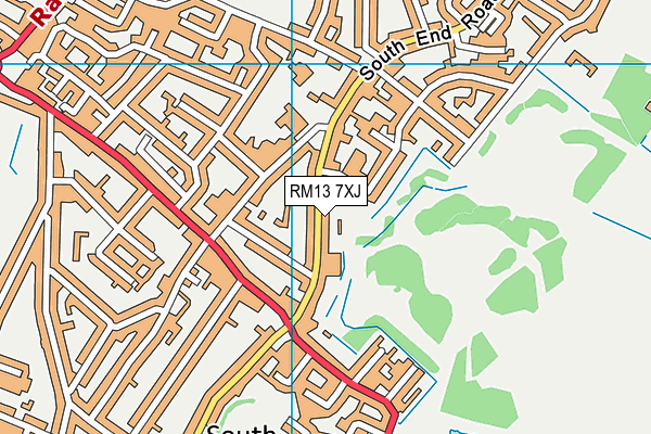 RM13 7XJ map - OS VectorMap District (Ordnance Survey)