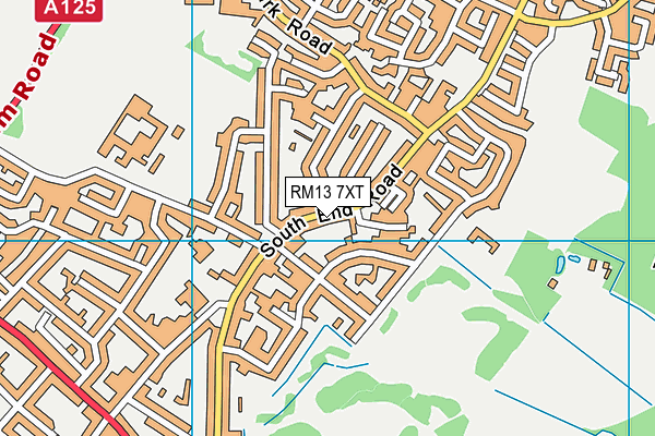 RM13 7XT map - OS VectorMap District (Ordnance Survey)