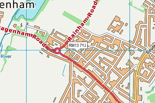 RM13 7YJ map - OS VectorMap District (Ordnance Survey)