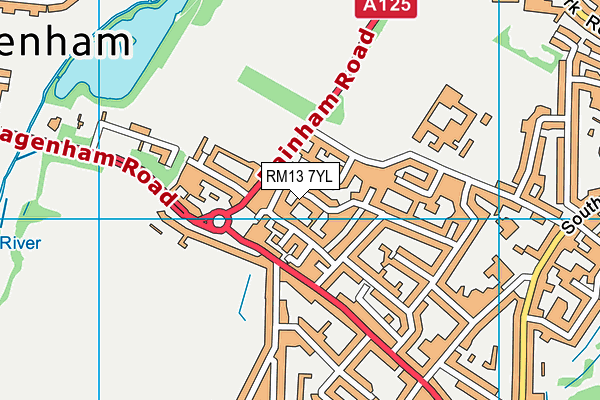 RM13 7YL map - OS VectorMap District (Ordnance Survey)