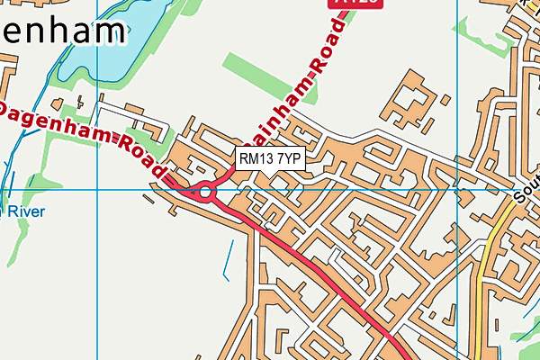 RM13 7YP map - OS VectorMap District (Ordnance Survey)