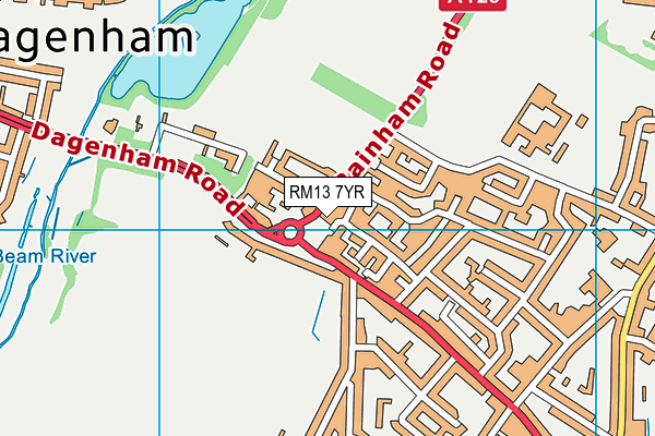 RM13 7YR map - OS VectorMap District (Ordnance Survey)