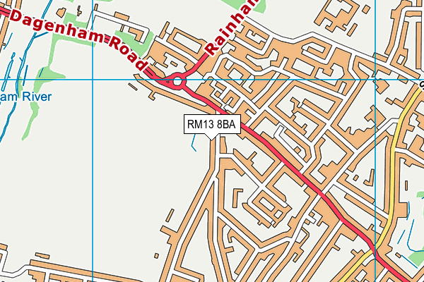 RM13 8BA map - OS VectorMap District (Ordnance Survey)
