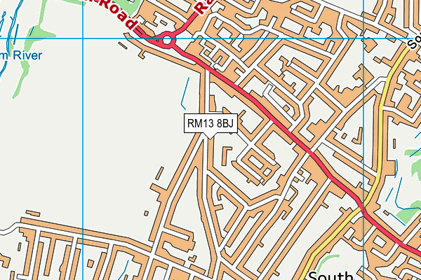 RM13 8BJ map - OS VectorMap District (Ordnance Survey)