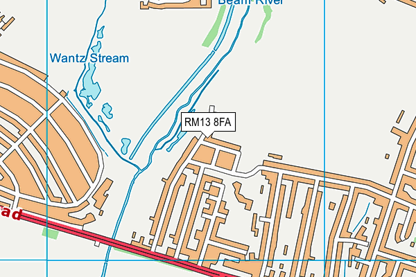 RM13 8FA map - OS VectorMap District (Ordnance Survey)