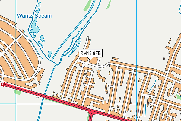RM13 8FB map - OS VectorMap District (Ordnance Survey)