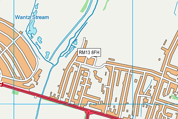 RM13 8FH map - OS VectorMap District (Ordnance Survey)