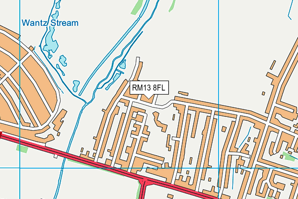 RM13 8FL map - OS VectorMap District (Ordnance Survey)