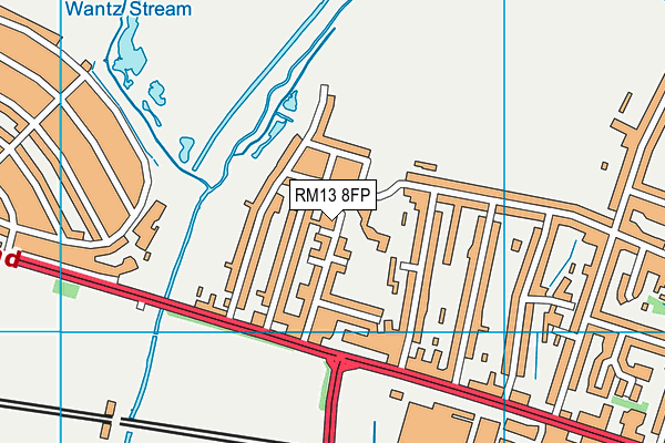 RM13 8FP map - OS VectorMap District (Ordnance Survey)