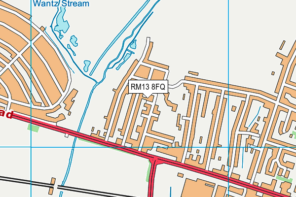 RM13 8FQ map - OS VectorMap District (Ordnance Survey)