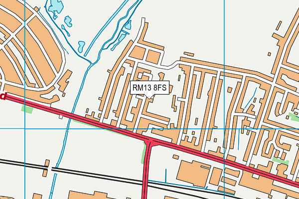 RM13 8FS map - OS VectorMap District (Ordnance Survey)