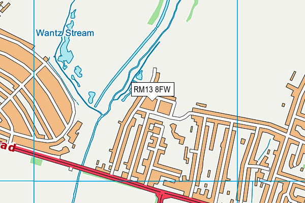 RM13 8FW map - OS VectorMap District (Ordnance Survey)