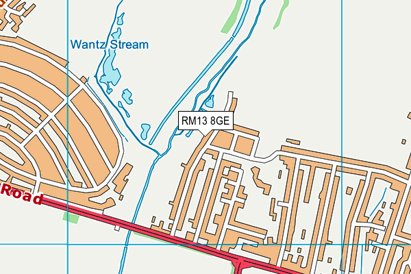 RM13 8GE map - OS VectorMap District (Ordnance Survey)