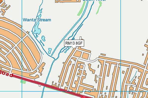 RM13 8GF map - OS VectorMap District (Ordnance Survey)