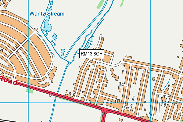 RM13 8GH map - OS VectorMap District (Ordnance Survey)