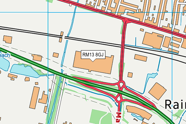 RM13 8GJ map - OS VectorMap District (Ordnance Survey)