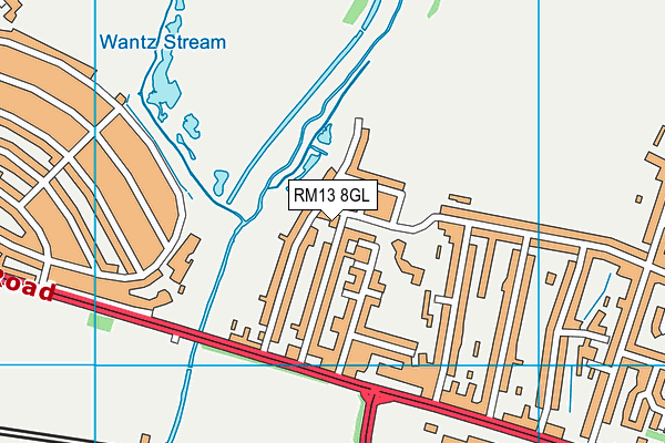 RM13 8GL map - OS VectorMap District (Ordnance Survey)