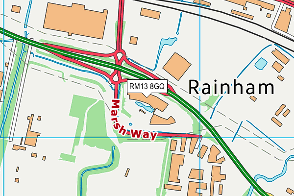 RM13 8GQ map - OS VectorMap District (Ordnance Survey)
