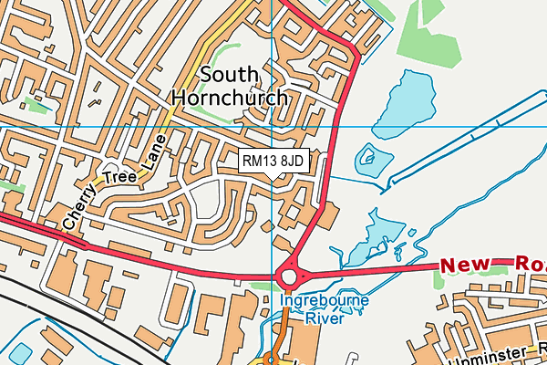 RM13 8JD map - OS VectorMap District (Ordnance Survey)