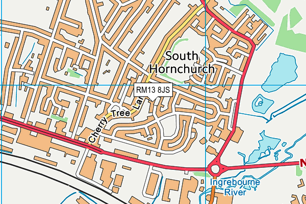 RM13 8JS map - OS VectorMap District (Ordnance Survey)