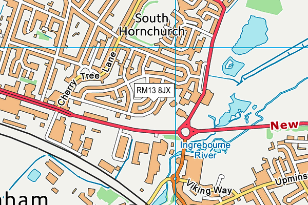 RM13 8JX map - OS VectorMap District (Ordnance Survey)