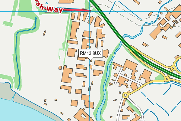 RM13 8UX map - OS VectorMap District (Ordnance Survey)