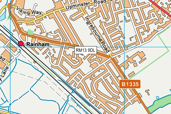 RM13 9DL map - OS VectorMap District (Ordnance Survey)