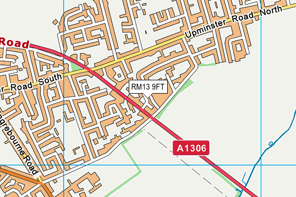 RM13 9FT map - OS VectorMap District (Ordnance Survey)