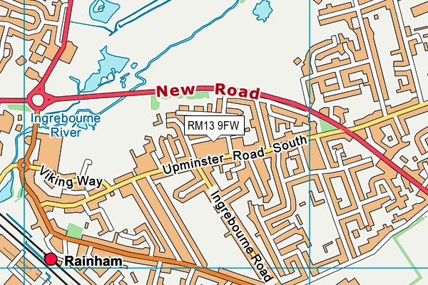 RM13 9FW map - OS VectorMap District (Ordnance Survey)