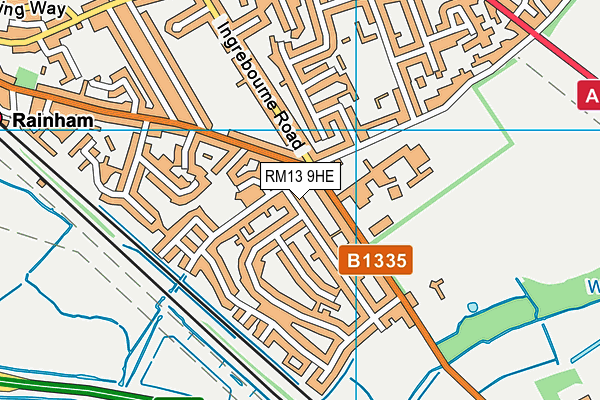 RM13 9HE map - OS VectorMap District (Ordnance Survey)