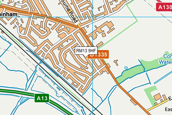 RM13 9HF map - OS VectorMap District (Ordnance Survey)