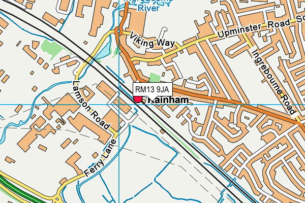 RM13 9JA map - OS VectorMap District (Ordnance Survey)