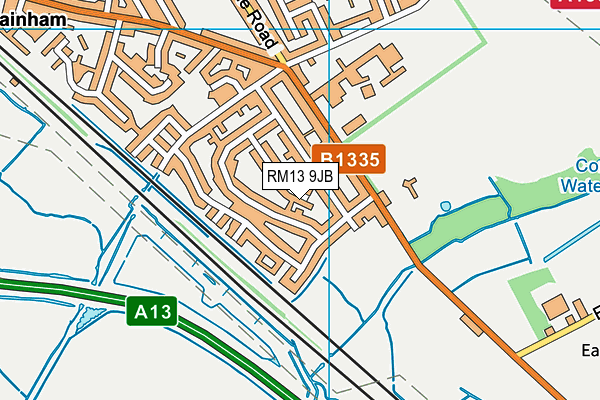 RM13 9JB map - OS VectorMap District (Ordnance Survey)