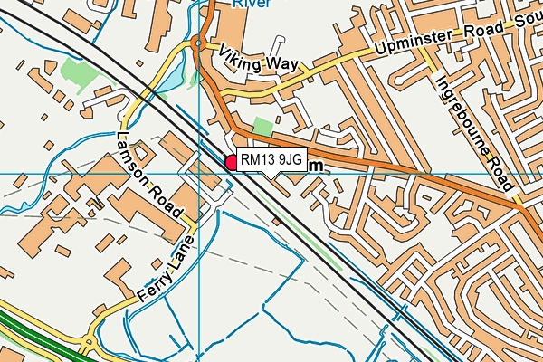 RM13 9JG map - OS VectorMap District (Ordnance Survey)